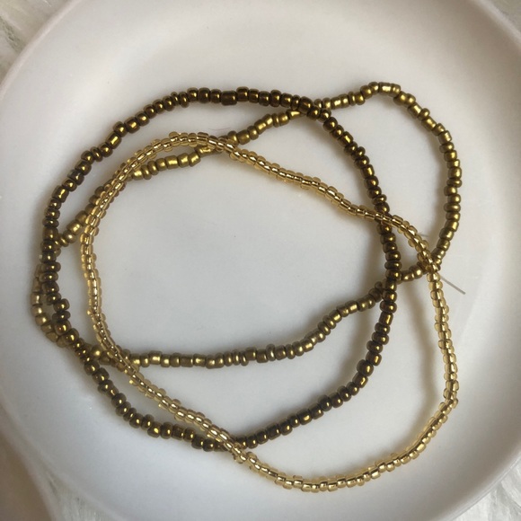 Colorful beaded hoop earrings and three gold beaded bracelets - Picture 3 of 6